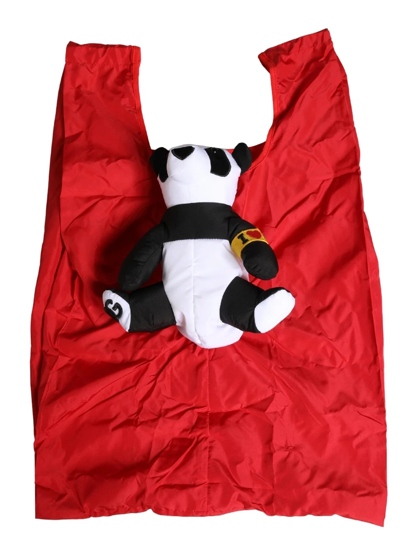 Men Red Polyester Panda Stuffed Ecobag Tote Borse Bag