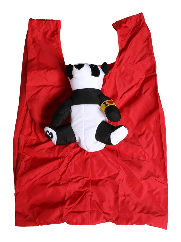 Men Red Polyester Panda Stuffed Ecobag Tote Borse Bag alternative