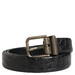 Men Black Exotic Leather Metal Buckle Belt