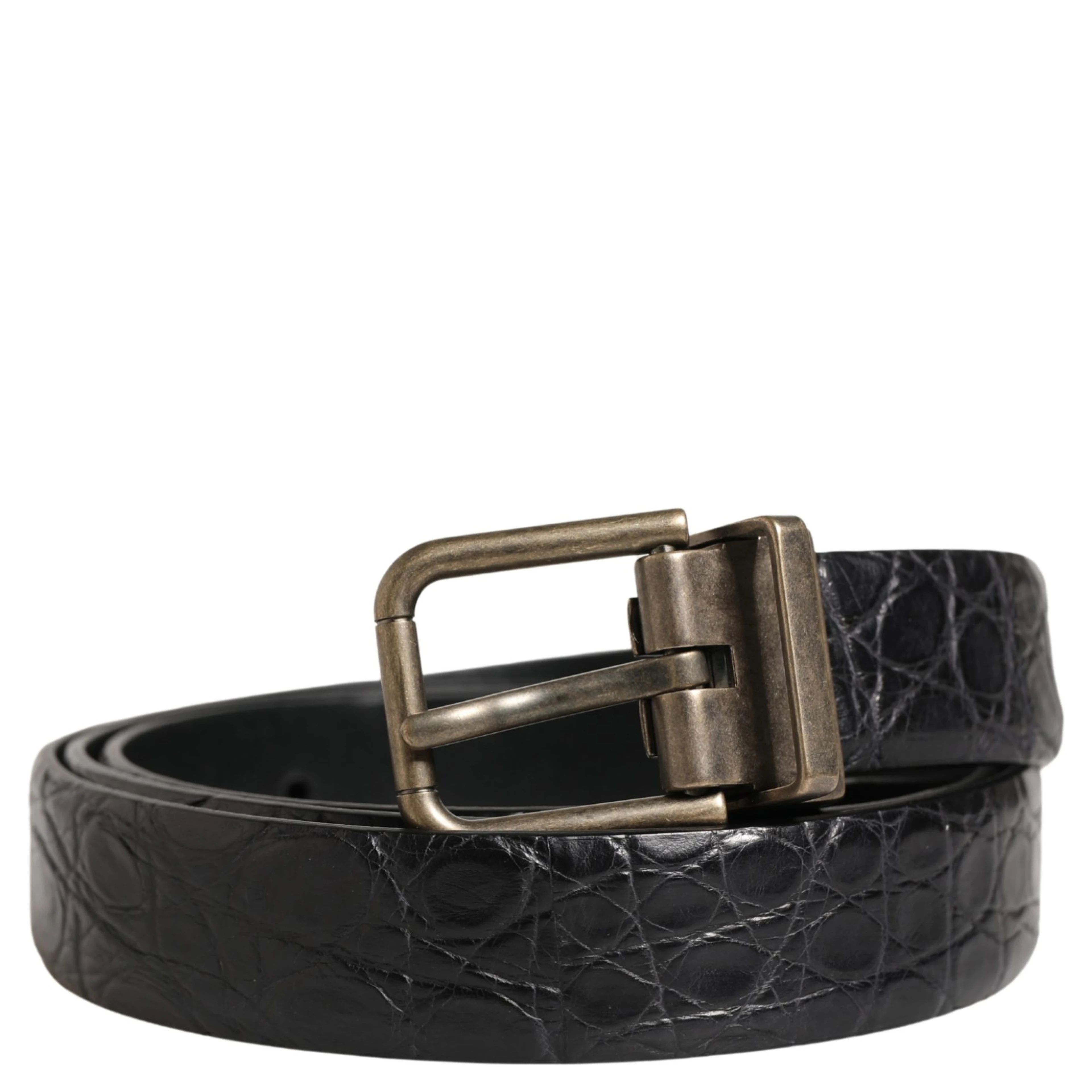 Men Black Exotic Leather Metal Buckle Belt