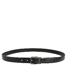 Men Black Exotic Leather Metal Buckle Belt