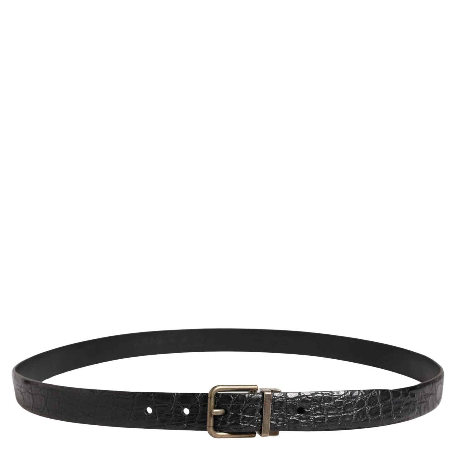 Men Black Exotic Leather Metal Buckle Belt
