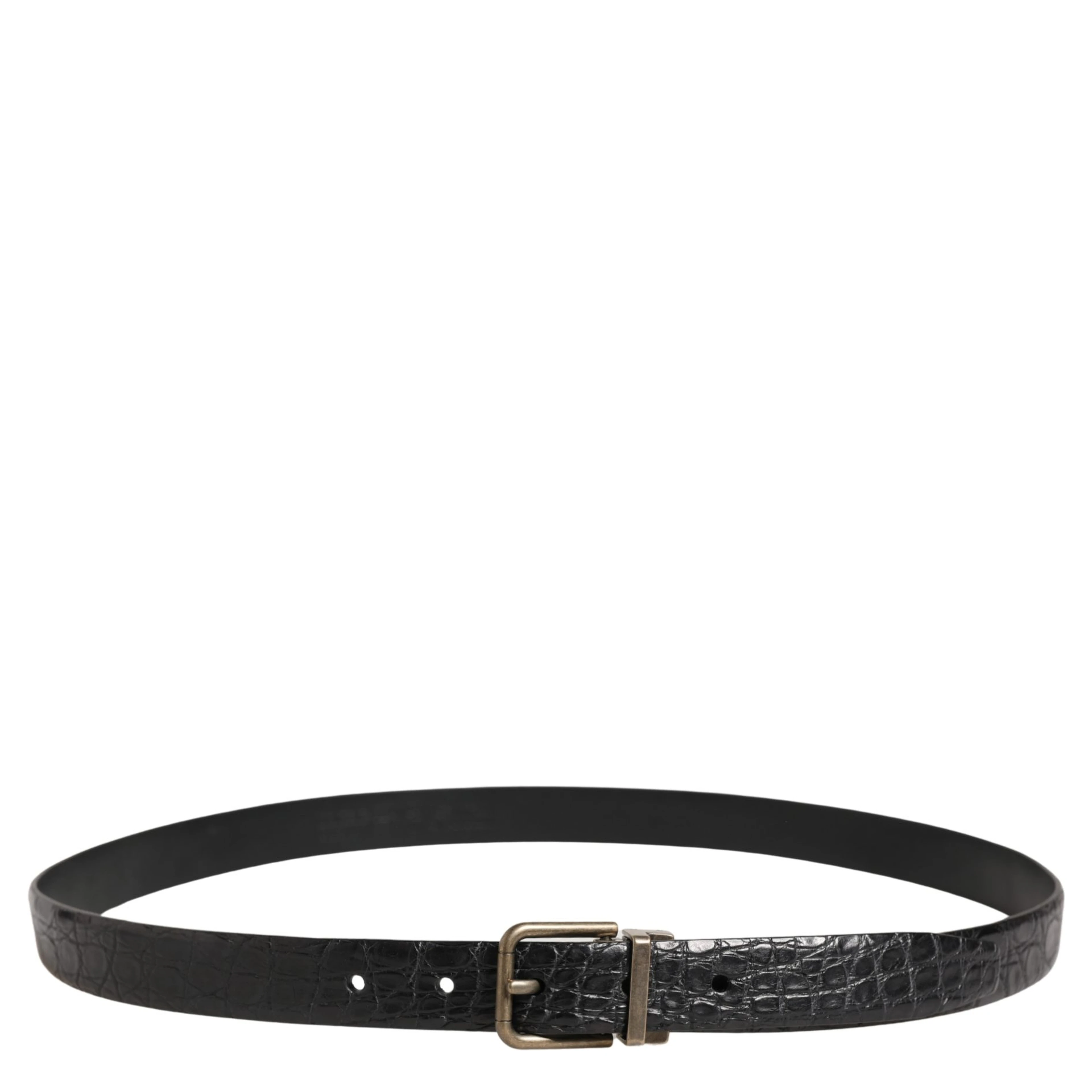 Men Black Exotic Leather Metal Buckle Belt