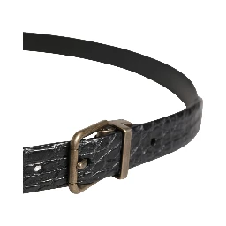 Men Black Exotic Leather Metal Buckle Belt