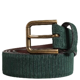 Men Green Velvet Leather Metal Buckle Belt