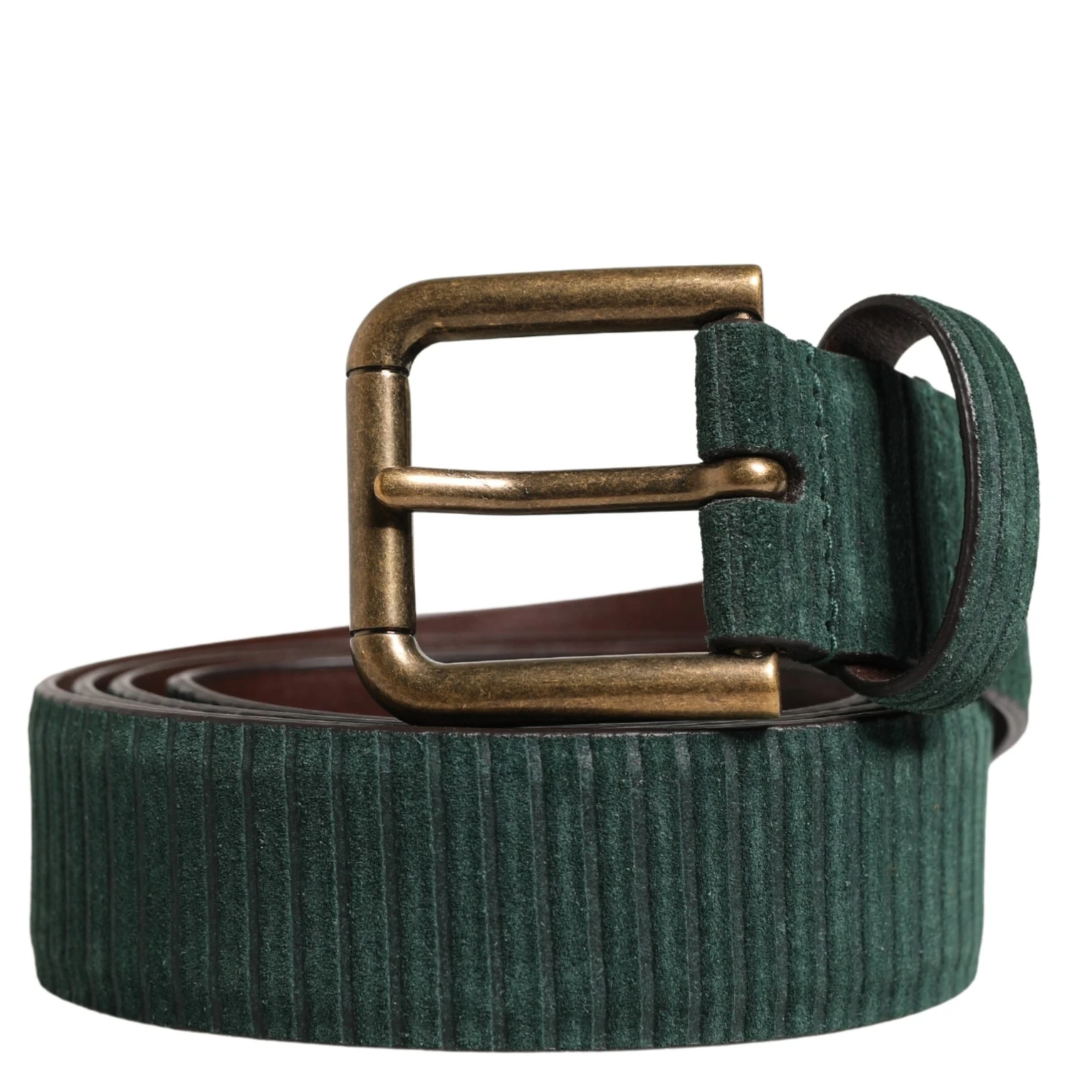 Men Green Velvet Leather Metal Buckle Belt