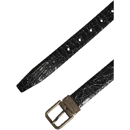 Men Black Exotic Leather Metal Buckle Belt