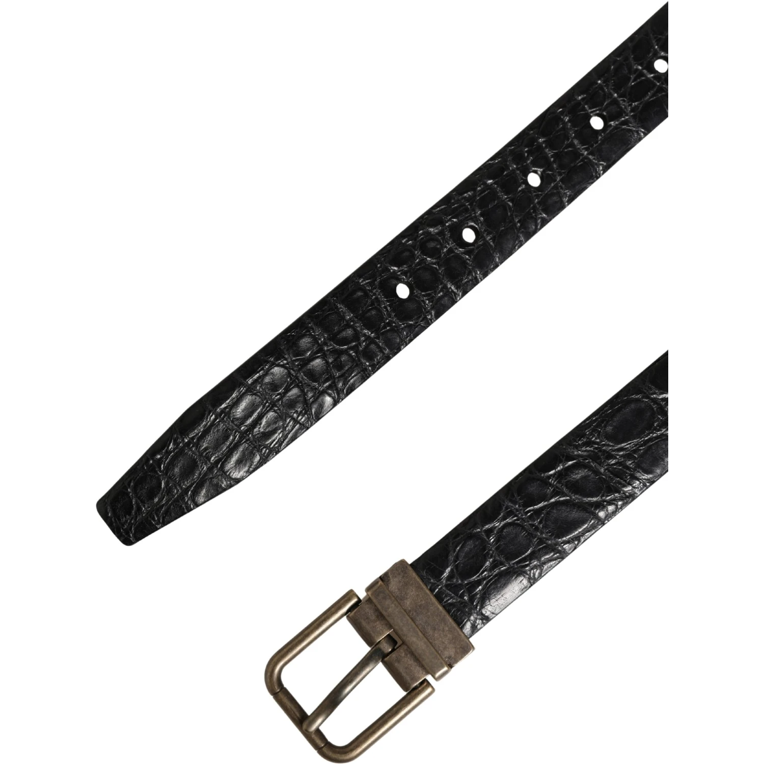 Men Black Exotic Leather Metal Buckle Belt