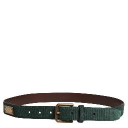 Men Green Velvet Leather Metal Buckle Belt
