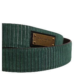 Men Green Velvet Leather Metal Buckle Belt