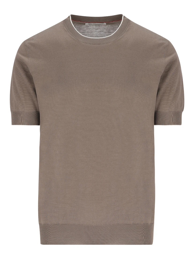 fine-knit short-sleeve cotton jumper