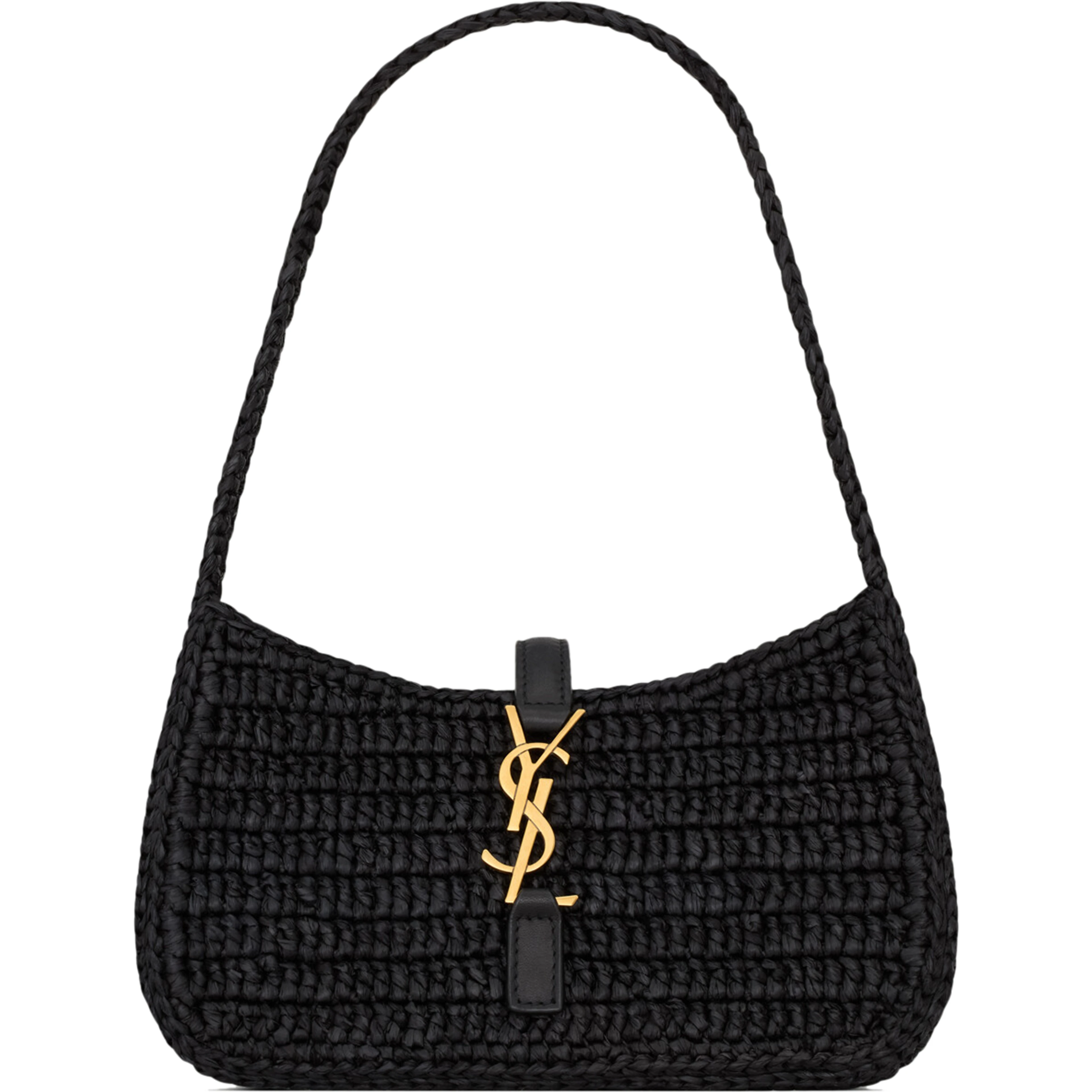 حقيبة كتف Le 5 à 7 من الرافيا السوداء والجلد