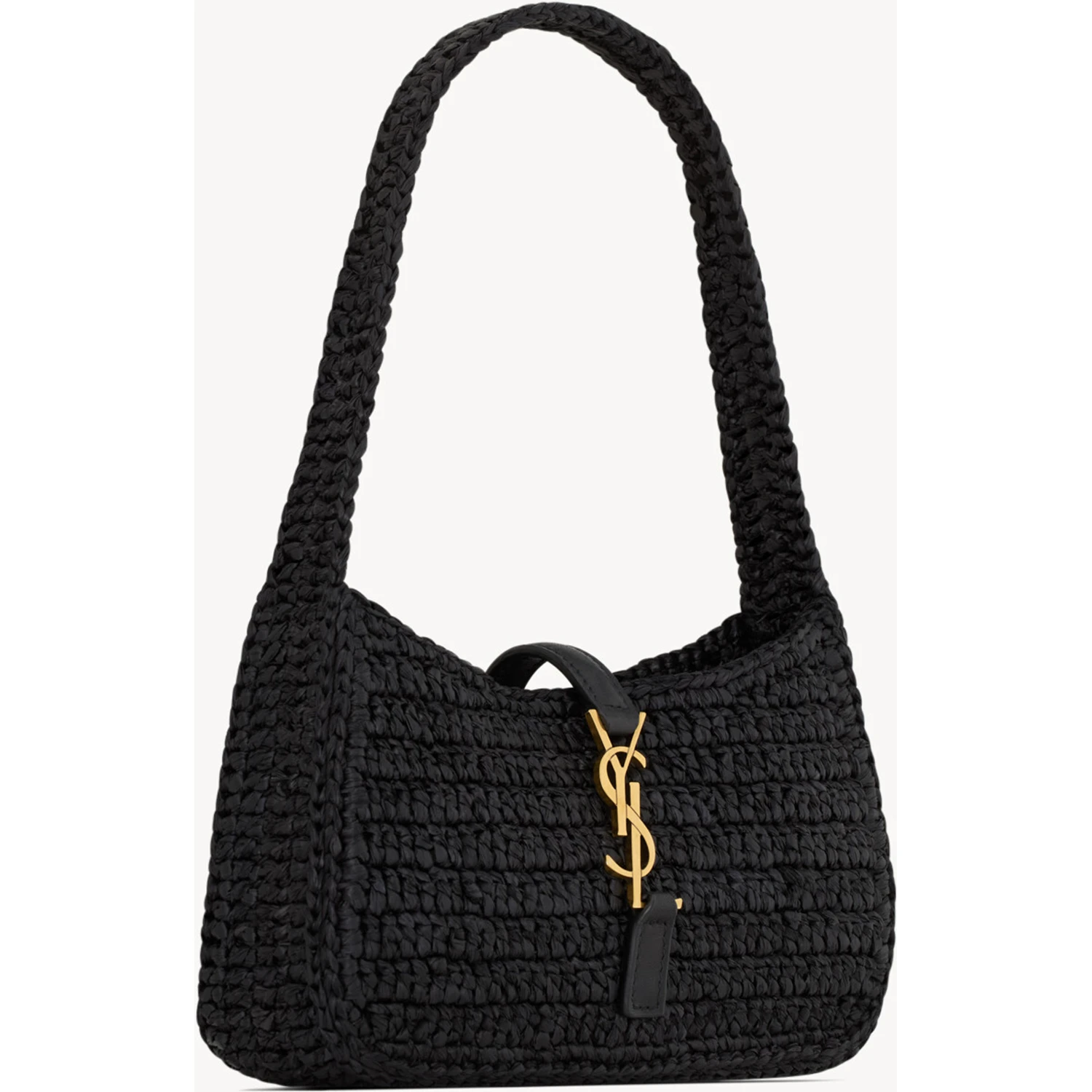 Le 5 à 7 shoulder bag in black raffia and leather