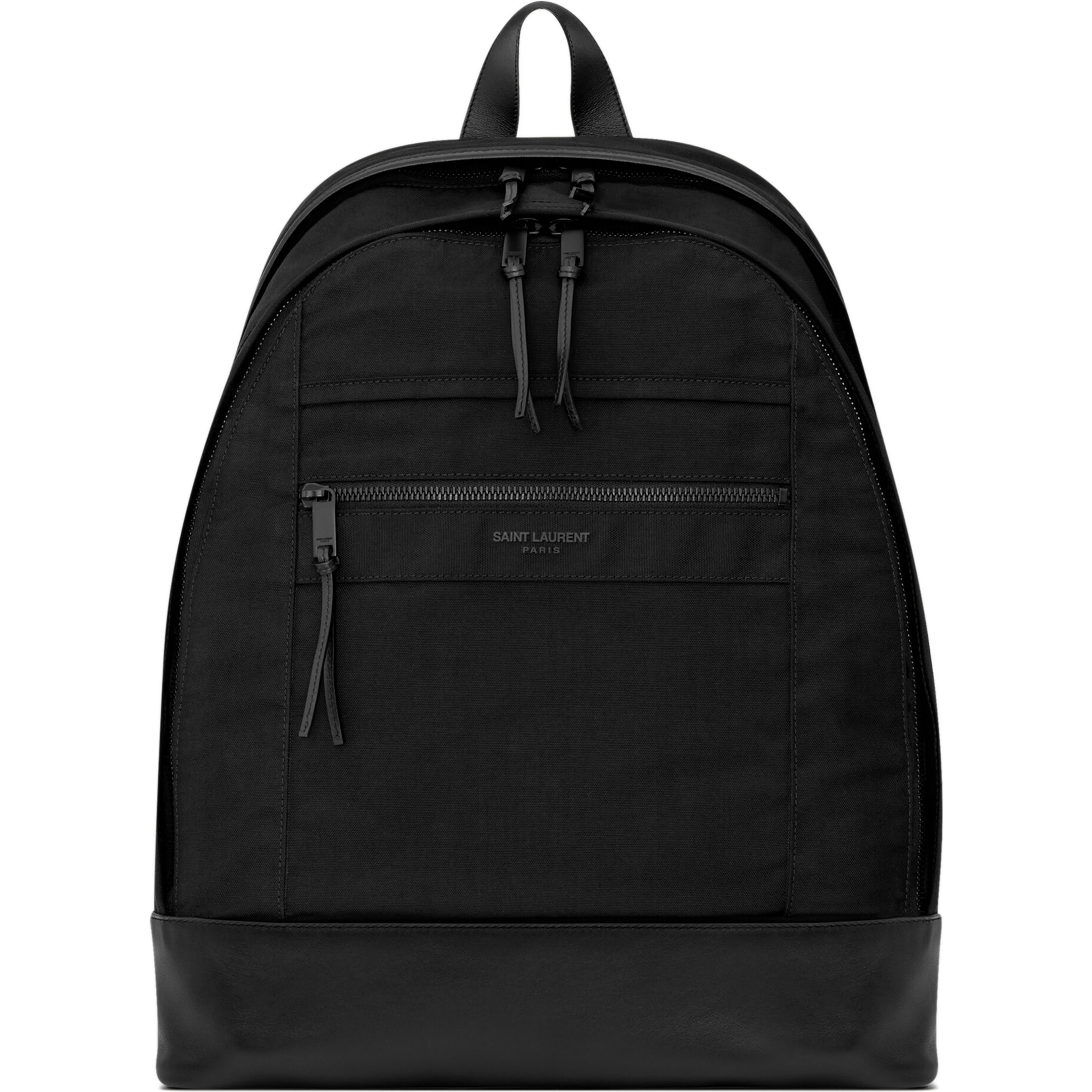 City backpack in black nylon canvas and leather