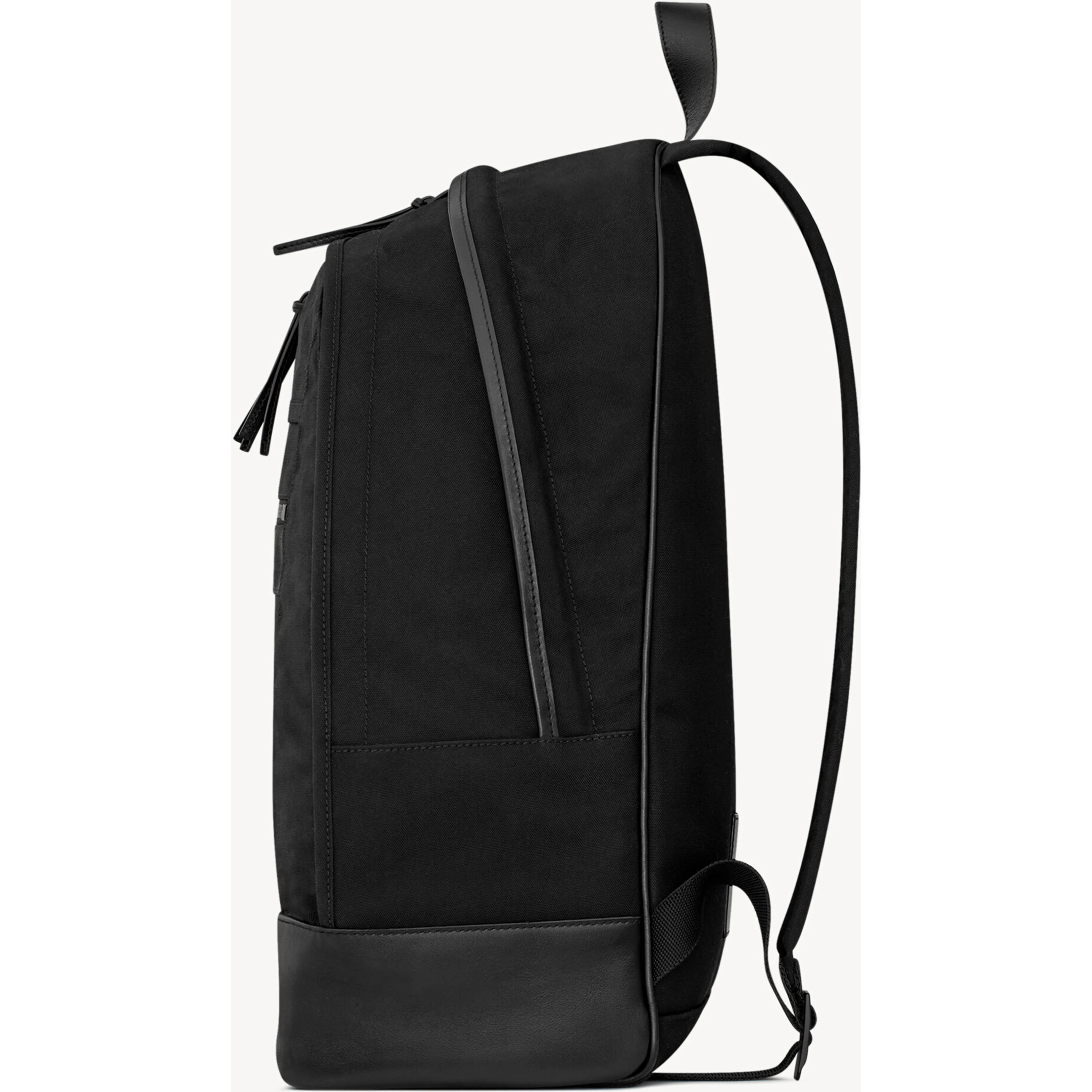 City backpack in black nylon canvas and leather