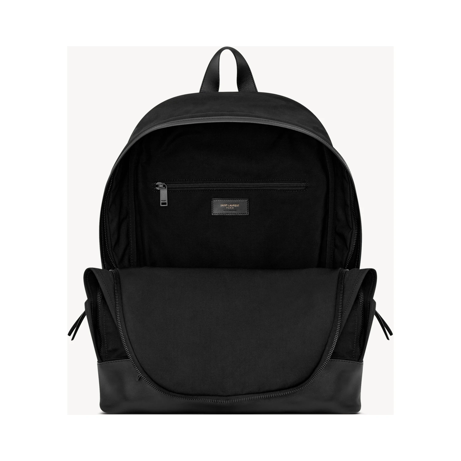 City backpack in black nylon canvas and leather