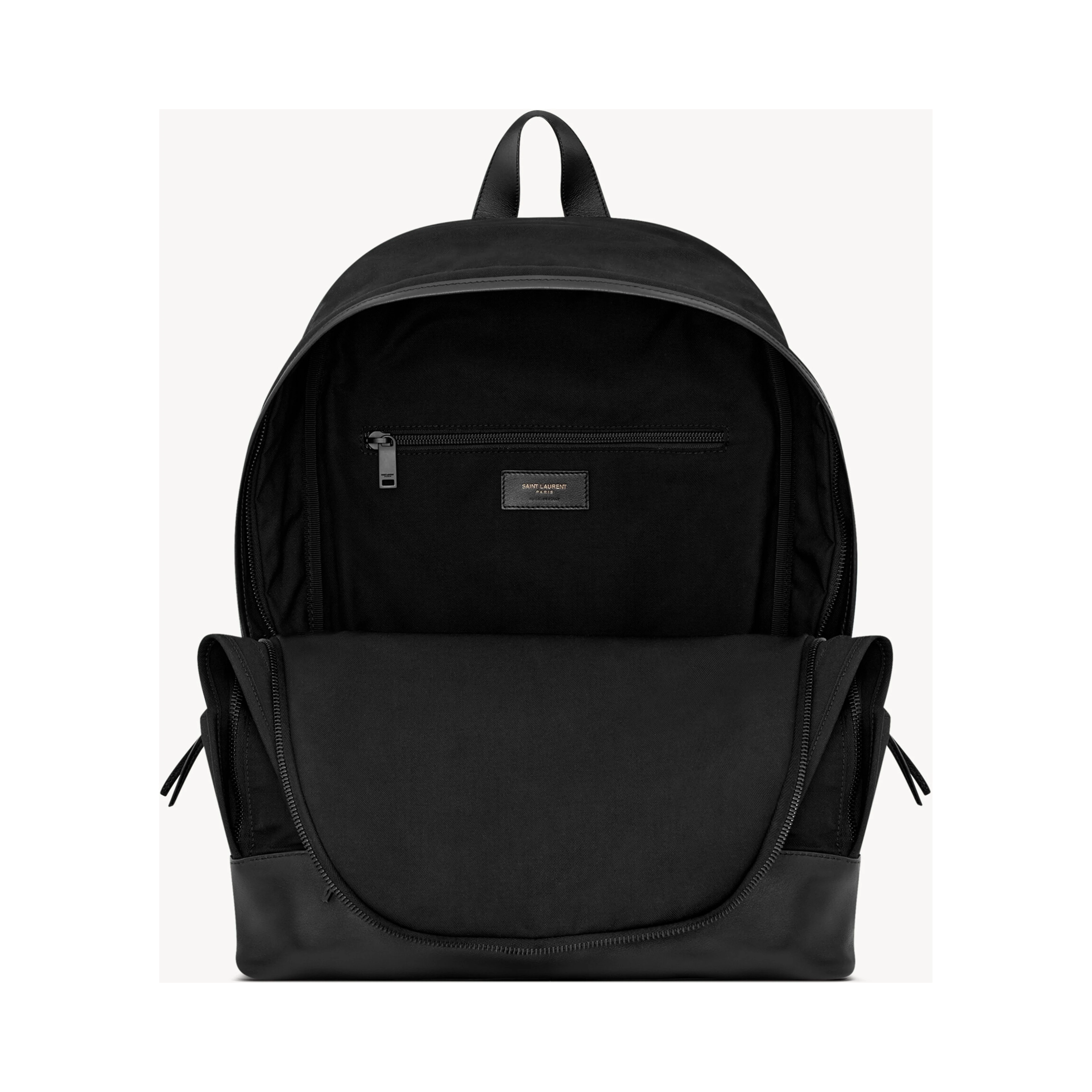 City backpack in black nylon canvas and leather