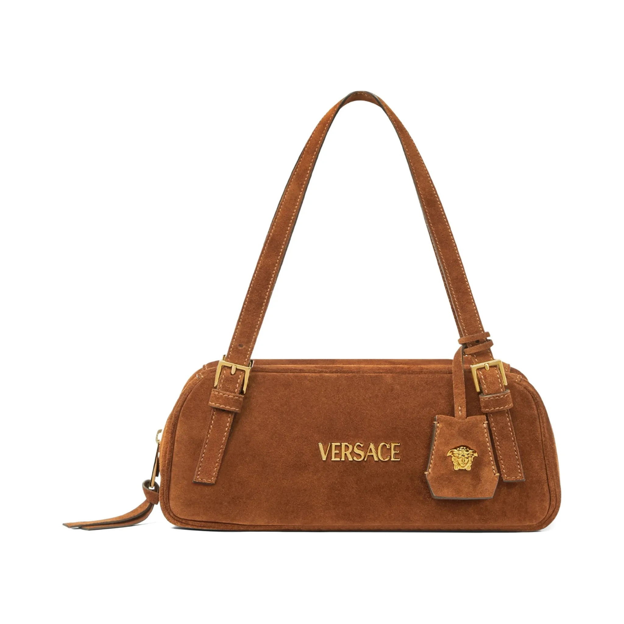 Tag suede bowling shoulder bag