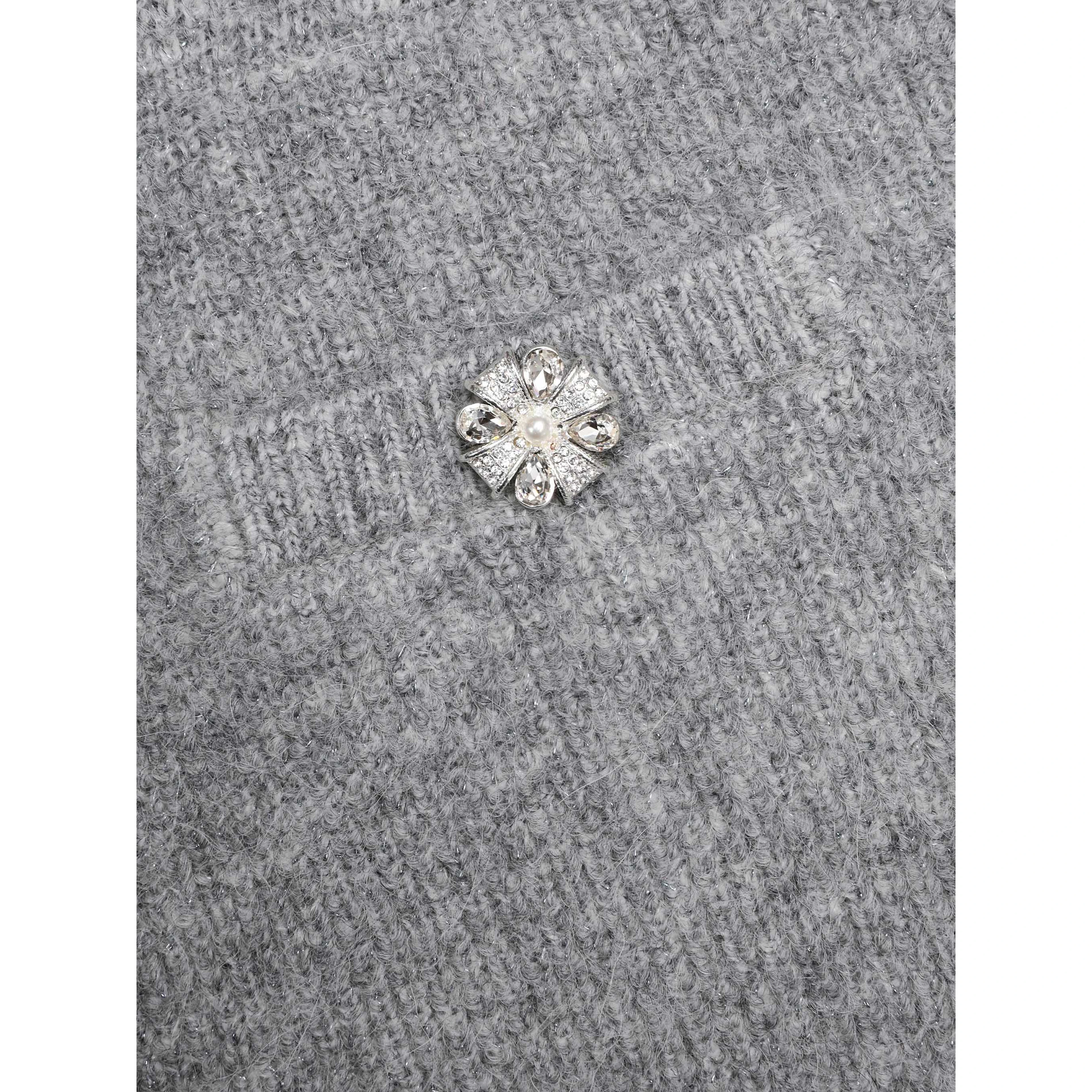 Grey Fluffy Crystal Trim Cardigan – self-portrait-EU