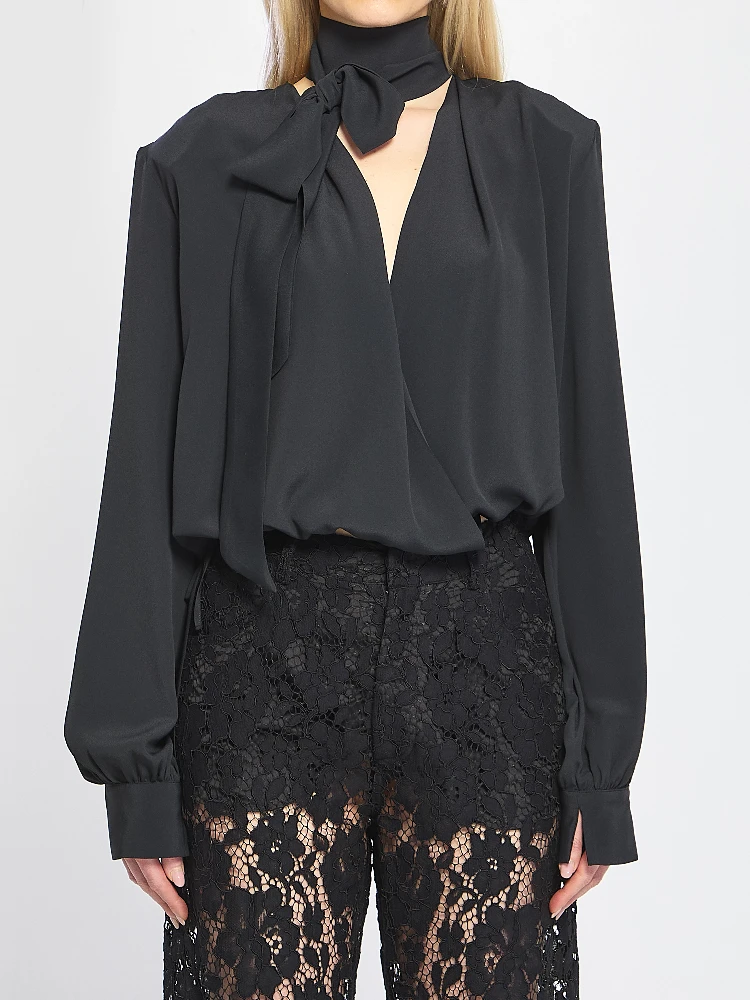 Cross-over blouse with scarf