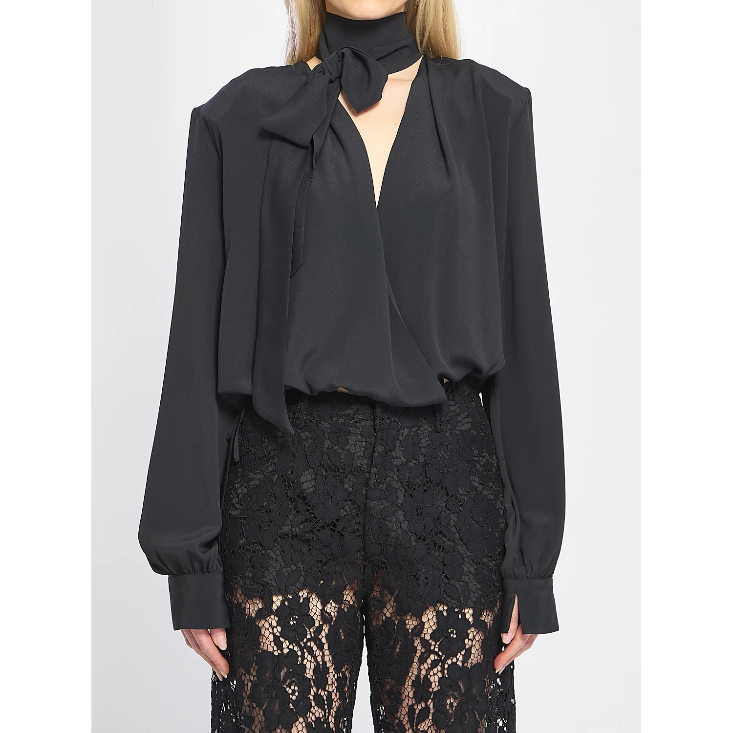 Cross-over blouse with scarf