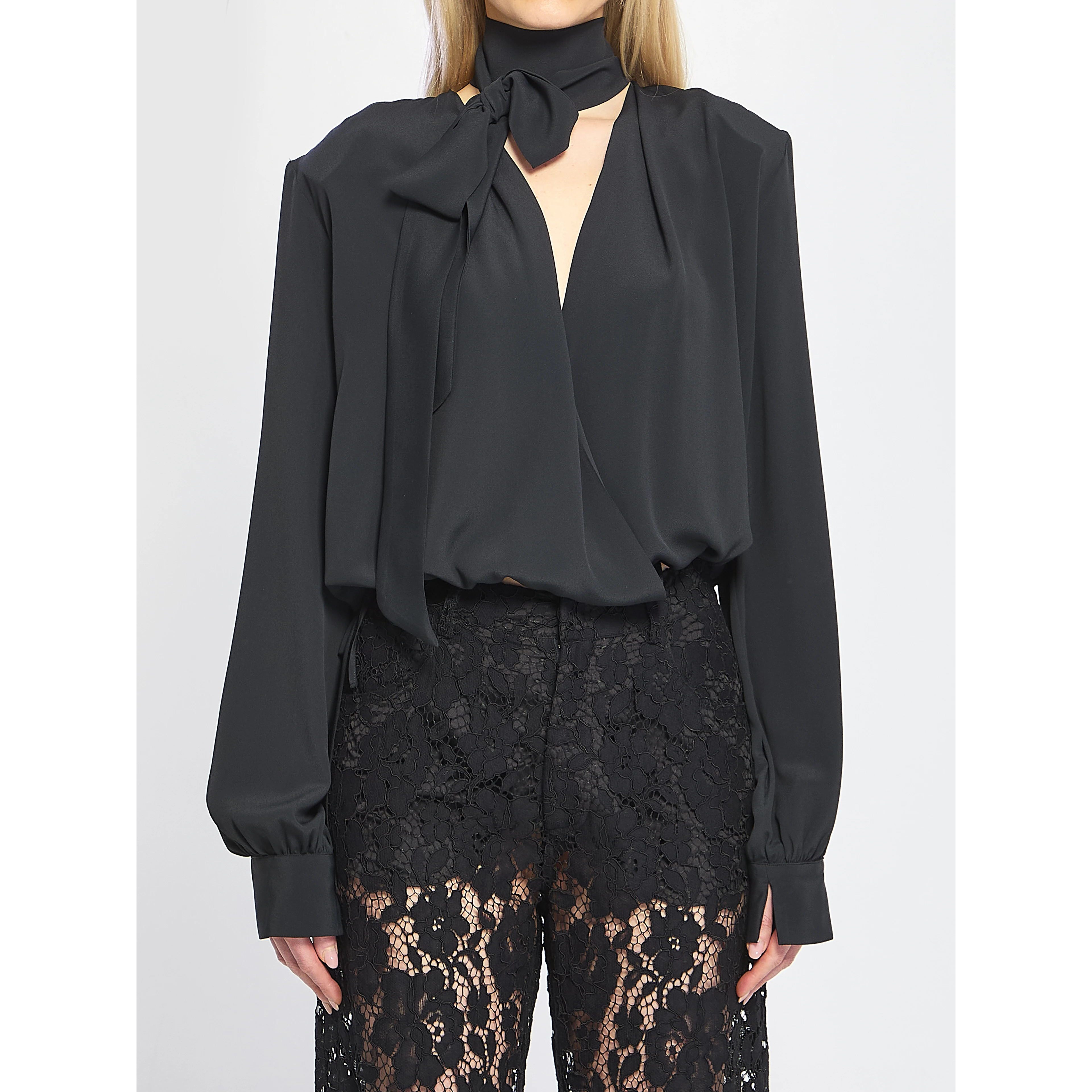 Cross-over blouse with scarf