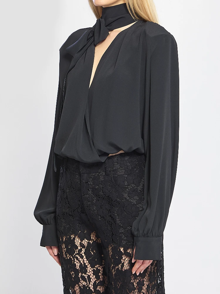 Cross-over blouse with scarf alternative