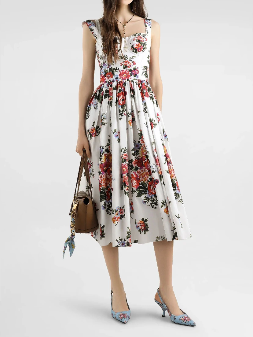 Floral print bustier midi dress