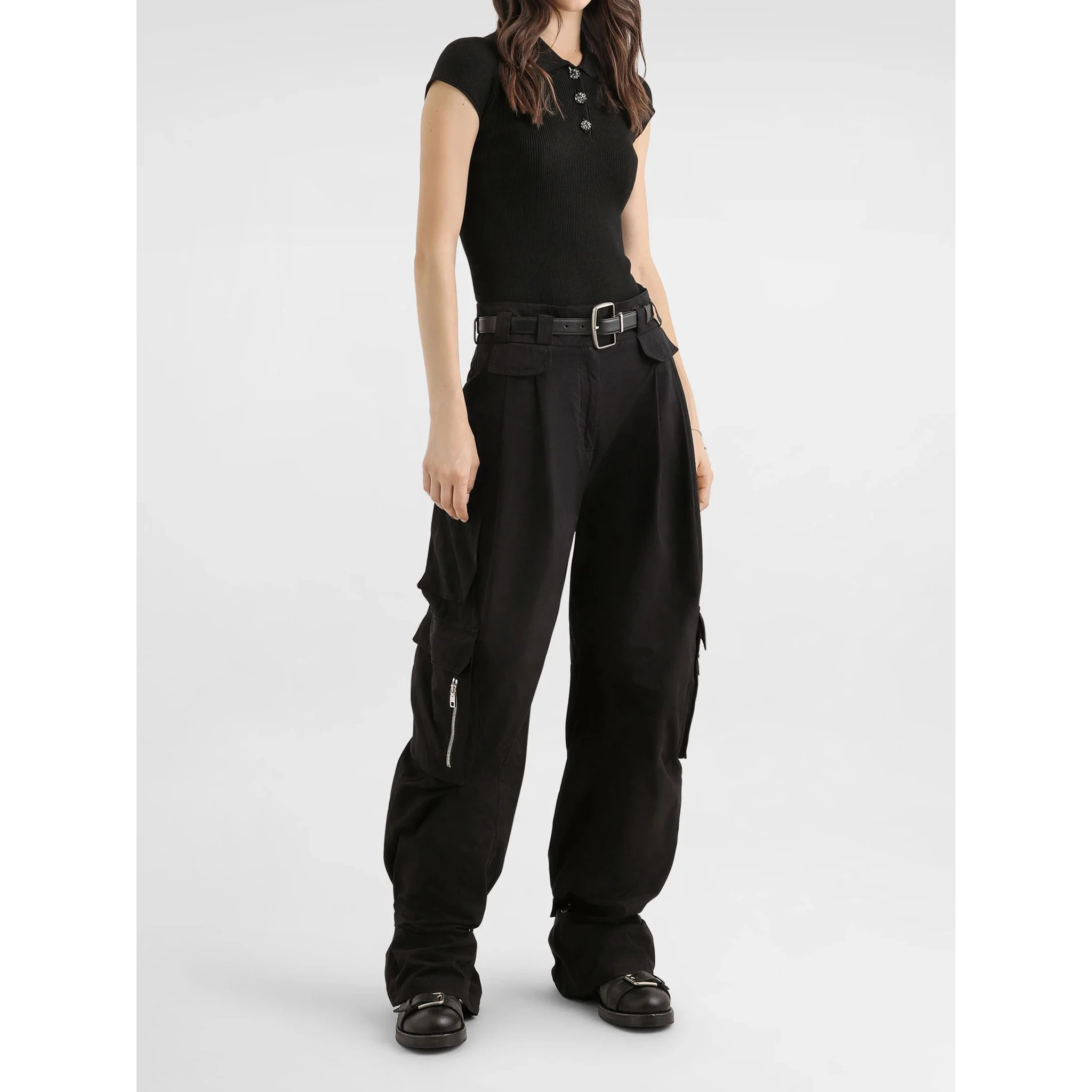 Ribbed polo-style top