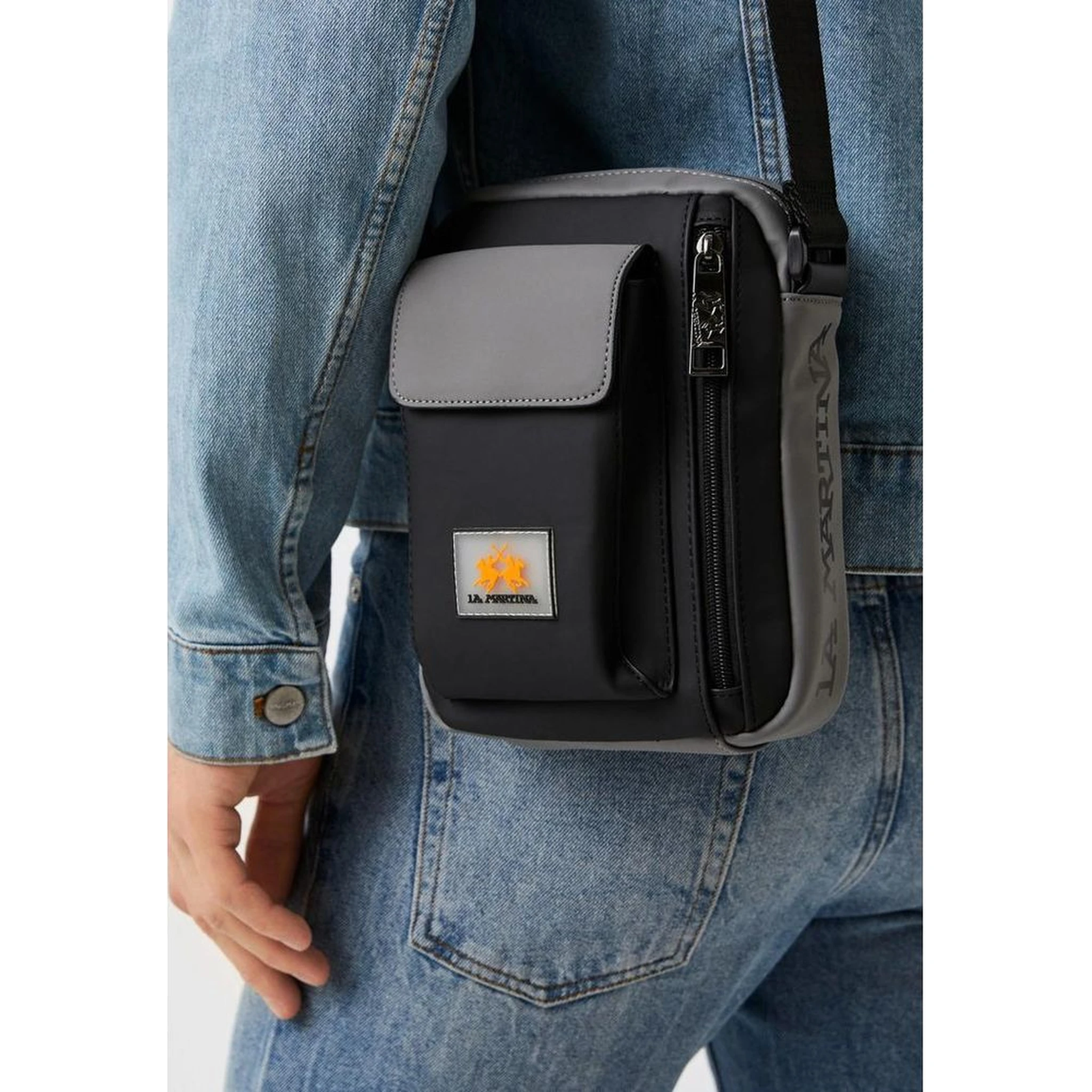 Black Polyethylene Crossbody Bag