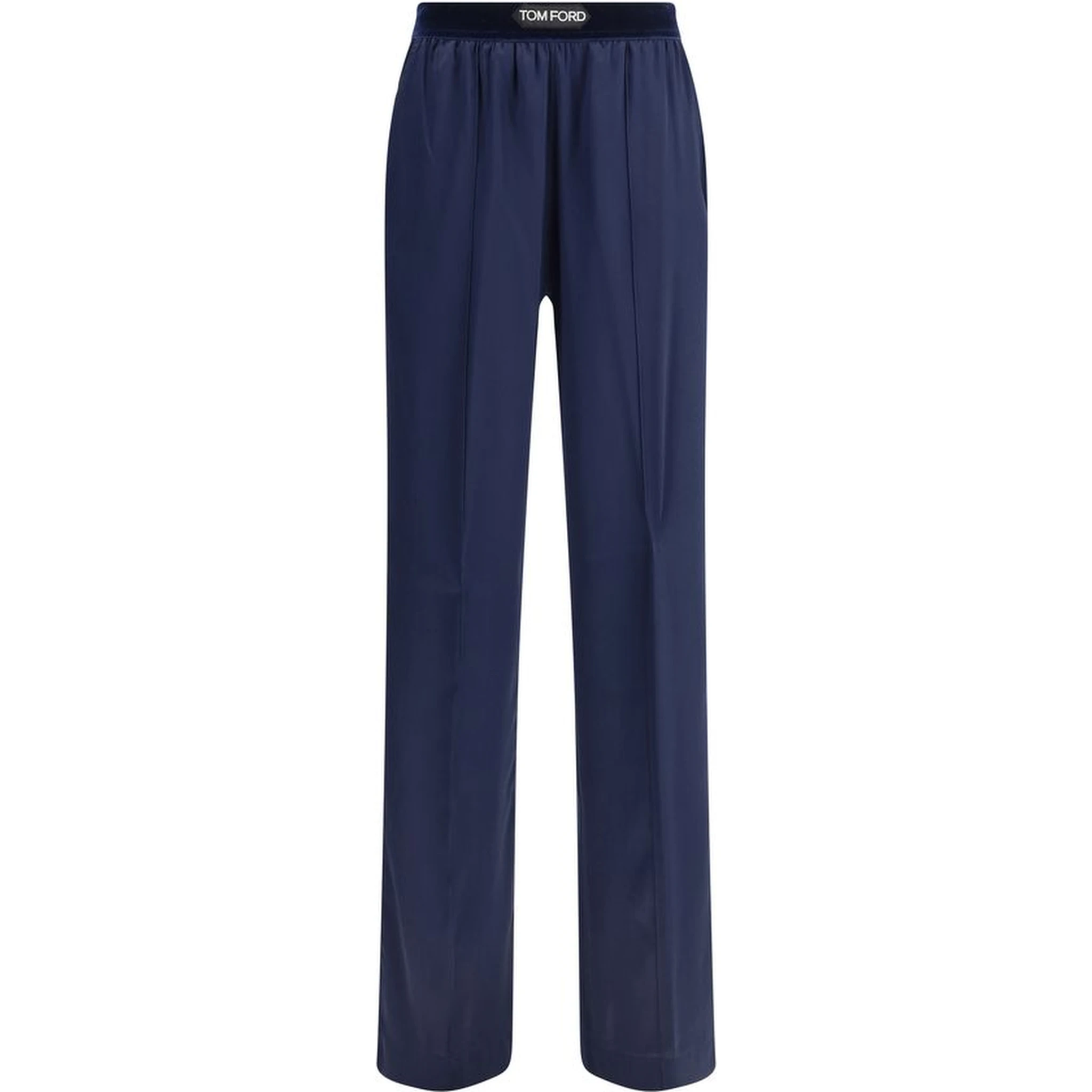 Blue Elastane Casual Pants