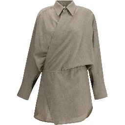 Beige Fleece Wool Casual Dress