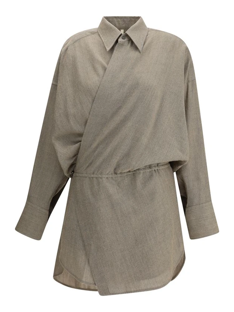 Beige Fleece Wool Casual Dress