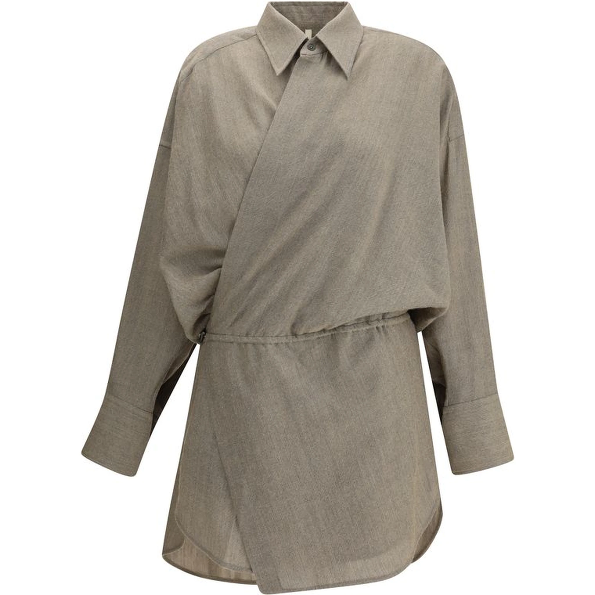 Beige Fleece Wool Casual Dress