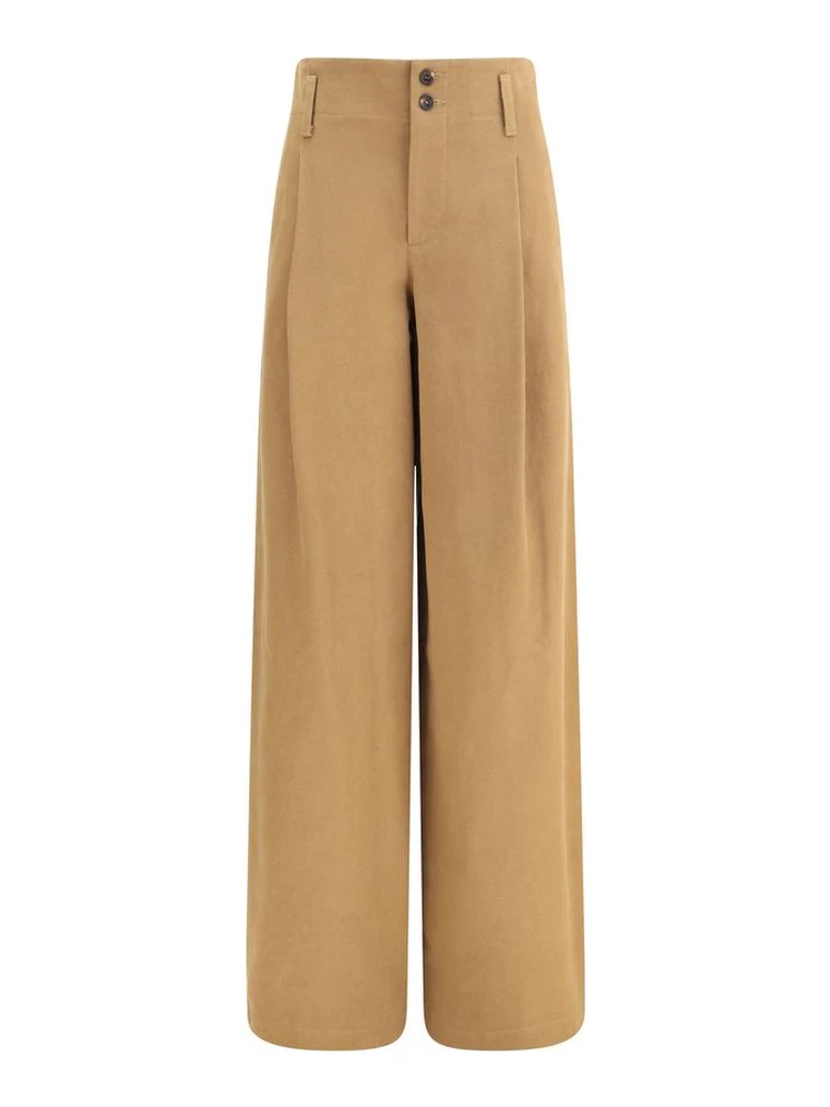 Beige Cotton Casual Pants
