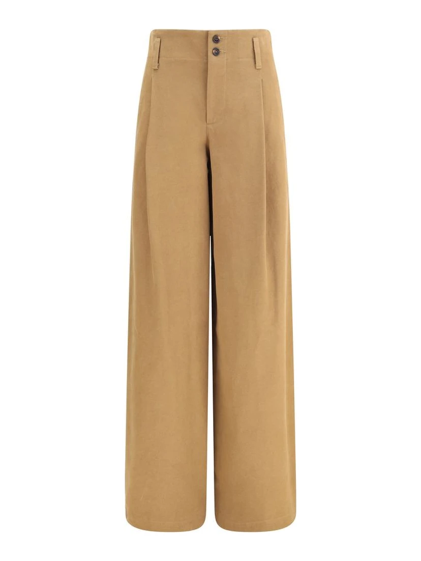 Beige Cotton Casual Pants