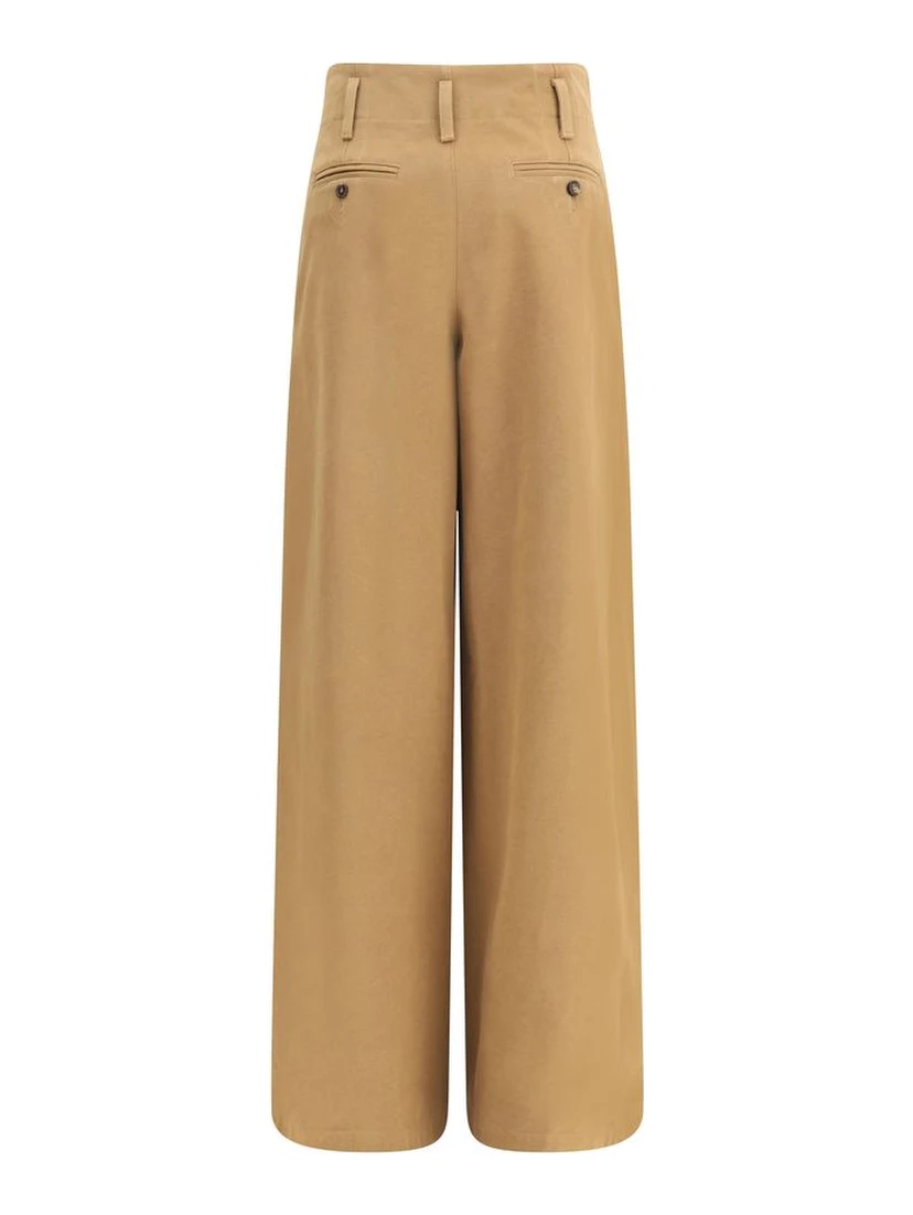 Beige Cotton Casual Pants