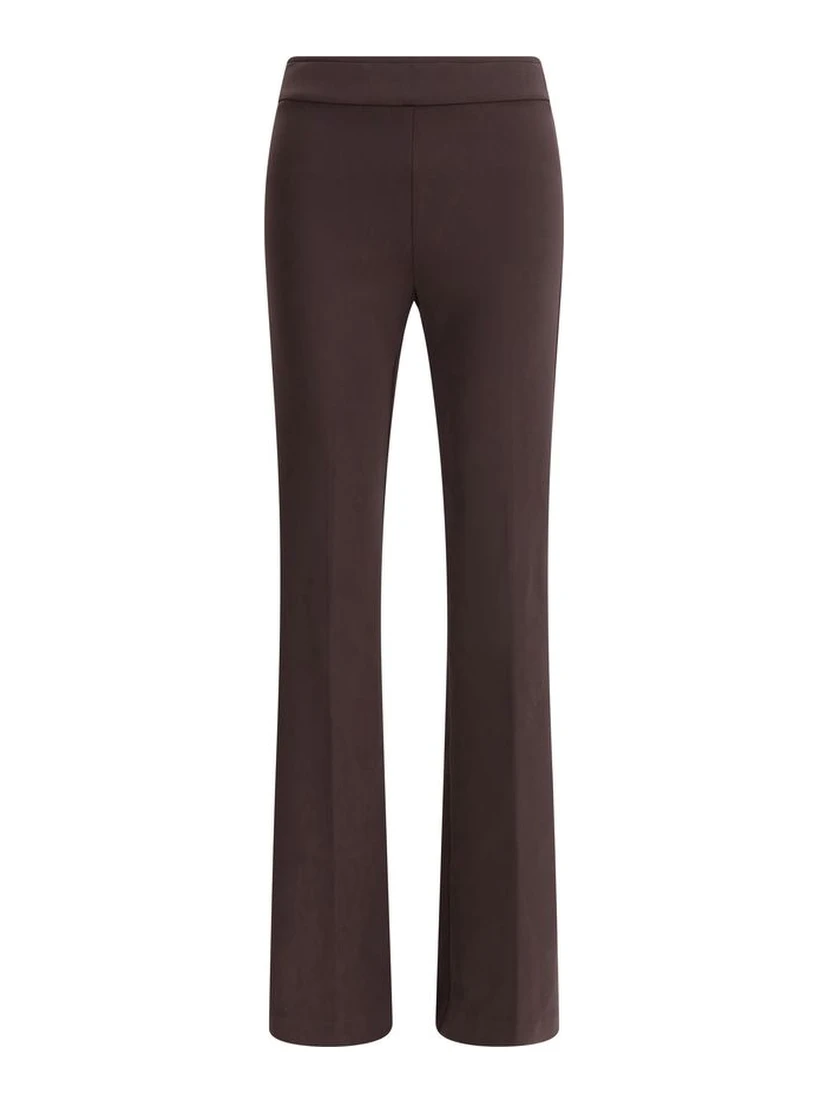 Brown Elastane Flared Pants
