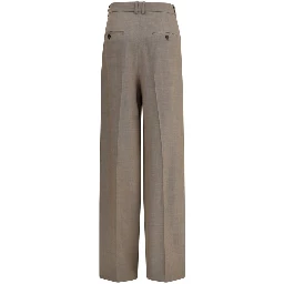Beige Wool Casual Pants
