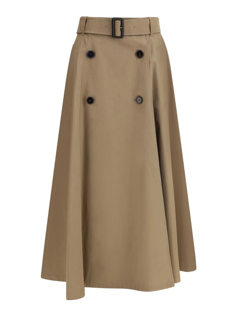 Brown Cotton Midi Skirt