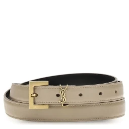 Beige Calf Leather Bos Taurus Thin Belt