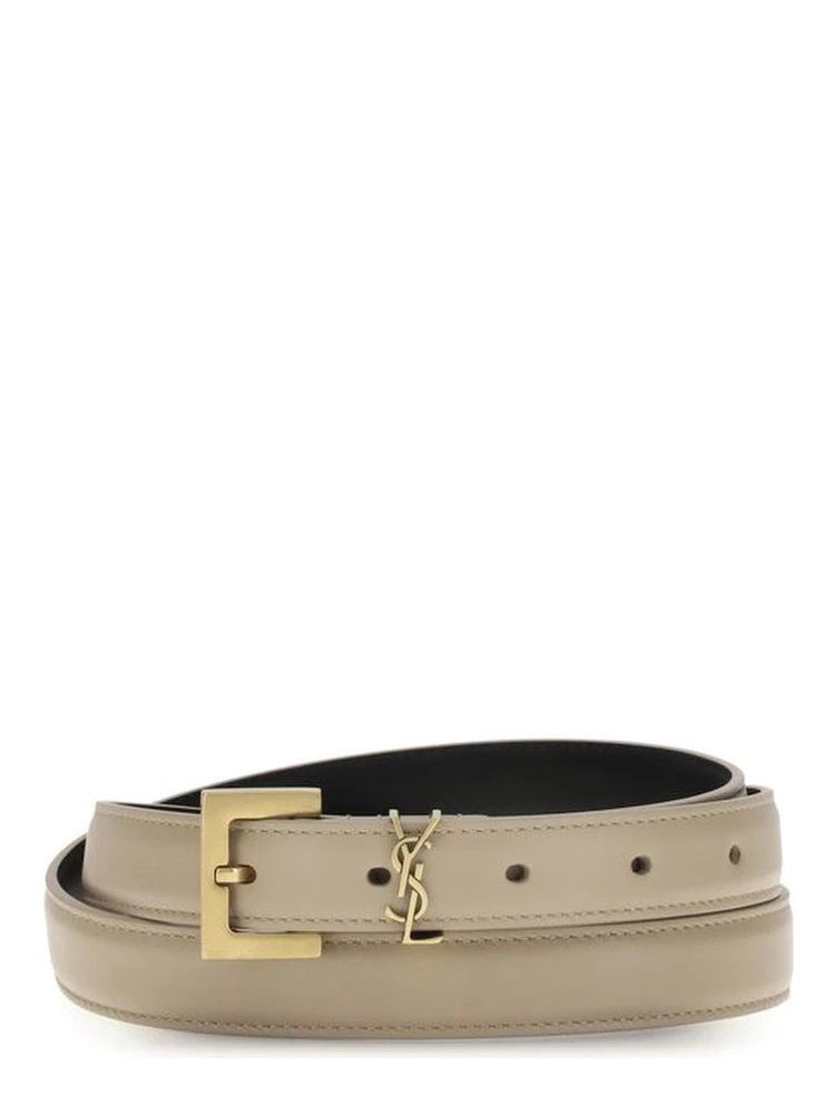 Beige Calf Leather Bos Taurus Thin Belt