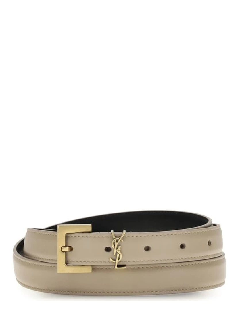 Beige Calf Leather Bos Taurus Thin Belt