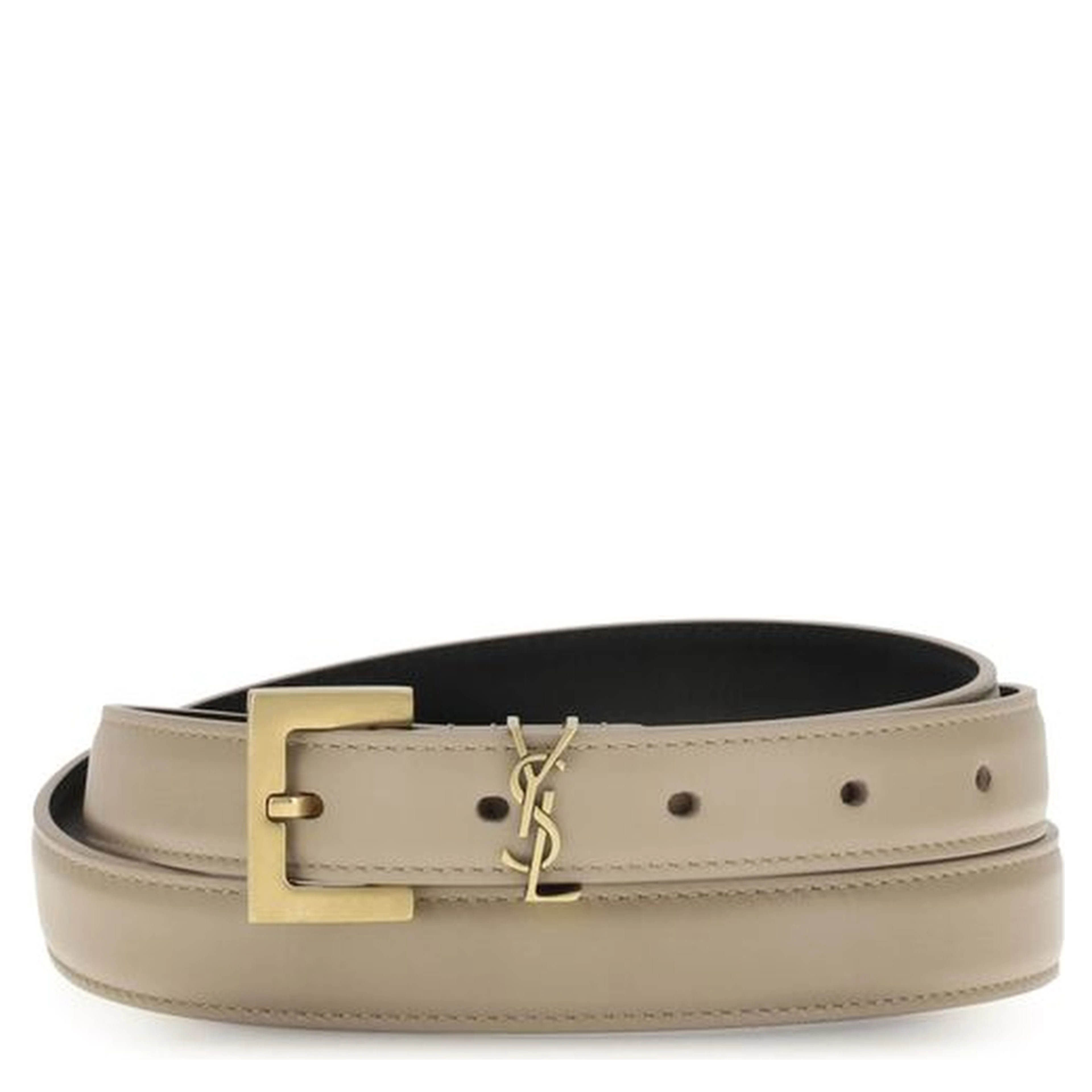 Beige Calf Leather Bos Taurus Thin Belt