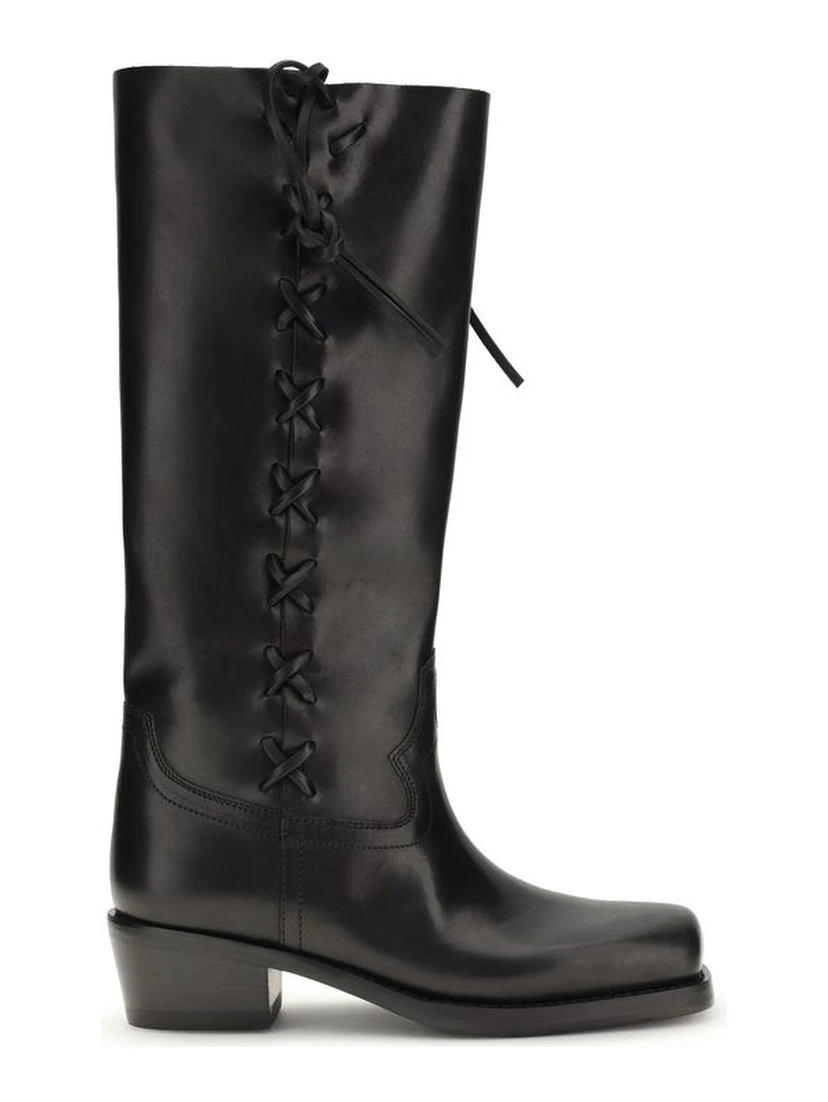 Black Calf Leather Bos Taurus Lace-Up Boots