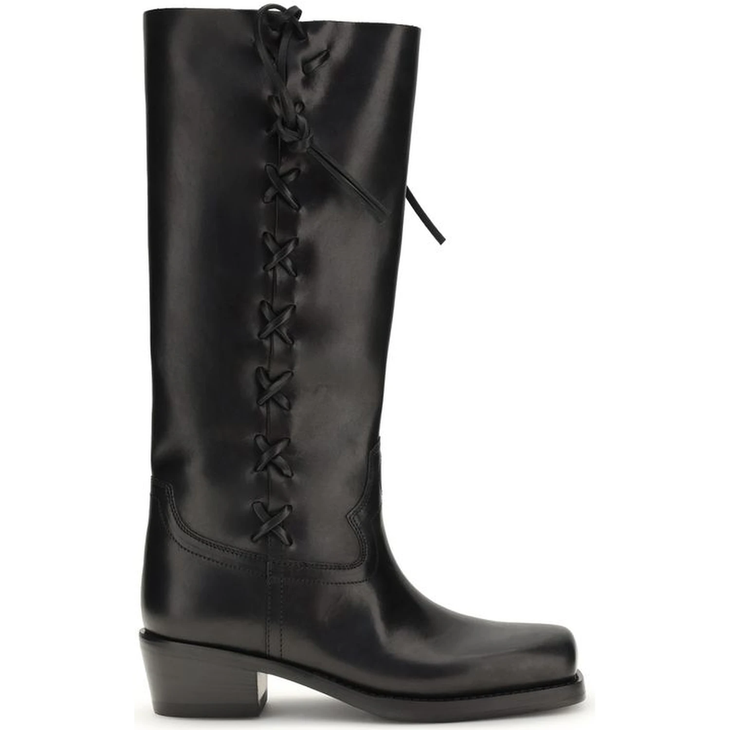 Black Calf Leather Bos Taurus Lace-Up Boots