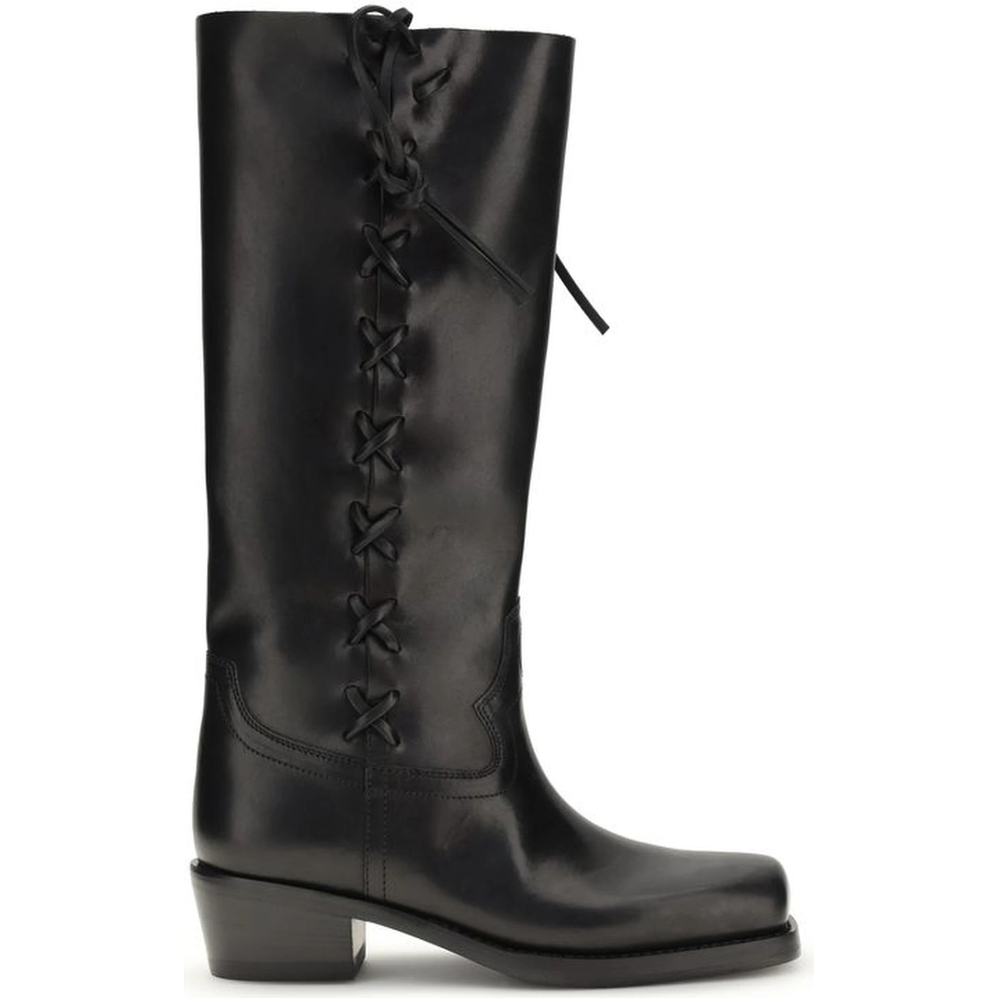 Black Calf Leather Bos Taurus Lace-Up Boots