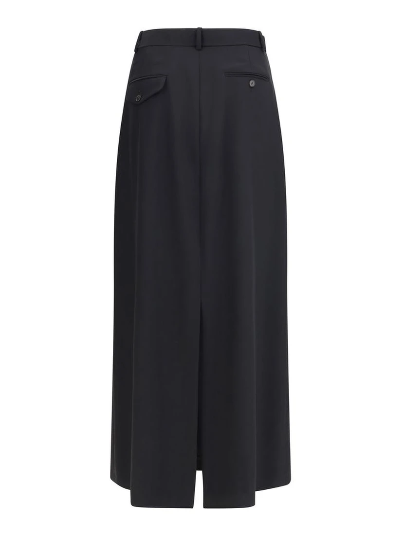 Black Fleece Wool Long Skirt