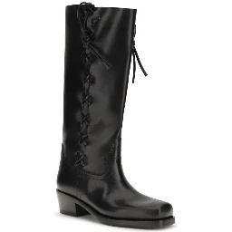 Black Calf Leather Bos Taurus Lace-Up Boots