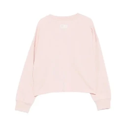 star girl's crewneck crop sweatshirt raw cut hem blend cotton fleece with patch and embroidery